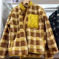 UNIQLO Ujia แจ็คเก็ตกันลมสำหรับผู้หญิง20222ใหม่ฤดูใบไม้ร่วงและฤดูหนาวผ้าฟลีซปกขาตั้งแบบพิมพ์เสื้อแจ็