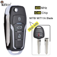 KEYECU 433MHz ID46 Upgraded Flip 2 Button Remote Key Fob for Mitsubishi Pajero, Lancer &amp; Outlander Left/ MIT11R Righ