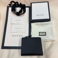 全新 Gucci 古馳 8卡 外拉鍊 GGlogo 牛皮 壓紋 黑色 短夾 皮夾 錢包 正品 薄型 guccissima