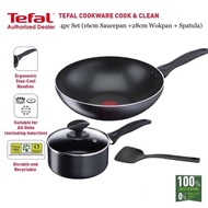 Tefal Cook & Clean 4piece Non Stick Cookware Set (B225S4) ( Wokpan + Saucepan + Spatula ) Periuk