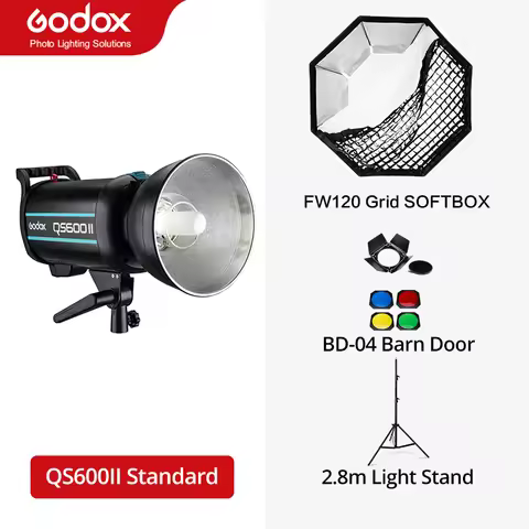 Godox QS600II 600Ws GN65 Professional Studio Flash Strobe + 2.8m Light Stand + 70x100cm Grid Softbox