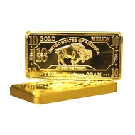 10 gram USA American Buffalo 100 Mills .999 Fine Gold Plated Bar 10g