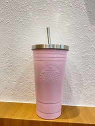 全新星巴克三條紋粉色銀蓋吸管杯 戶外保溫吸管杯