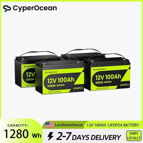 CyperOcean 12V 100Ah LiFePO4 Battery 4 Pack, Group 31 Lead Acid Replacement Maintenance Free Deep Cy
