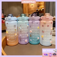 UNIQSTYLE 2L Large Capacity Gradient Colour Water Bottle With Straw 2000ml Mix Colour Water Bottle 渐