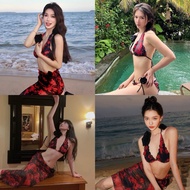 Women's Swimsuit Bikini 3-Piece Black rose Set