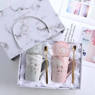 Creative Ceramic Cup Letter Pattern Mug with Lid Spoon Gift Box Set Souvenir Coffee Cup Engravable C