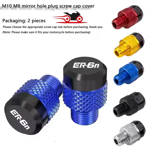 For Kawasaki ER-6N ER 6N ER6N Motorcycle M8 M10*1.25 Aluminum Screws Bolts Mirror Hole Plugs Cap