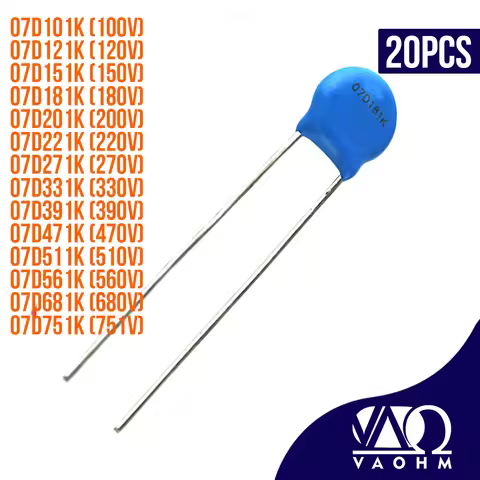 20PCS Metal Oxide Varistor 07D101K 07D121K 07D181K 07D201K 07D221K 07D271K 07D331K 07D361K 07D391K 0