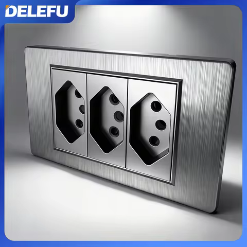 DELEFU Grey Aluminum Brushed Panel 4*2 Swiss, Brazilian Standard 10A 20A Wall Socket, Type-C Chargin
