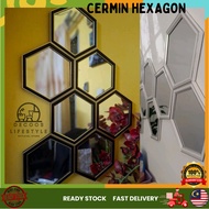 Cermin Hexagon Wall Decoration Hexagon Mirror Frame Honeycomb Modern Creative Dinding Hiasan