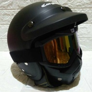 CARGLOSS BLACK DOFT HELMET + GOOGLE GOLD GLASS MASK