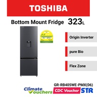 [Bulky] Toshiba GR-RB405WE-PMX(06) Black Bottom Mounted Fridge, 323L, Energy Rating 3 Ticks
