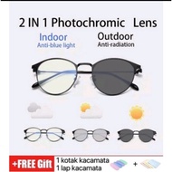 (FREE BOX+LAP) KOREAN PHOTOCHROMIC GLASSES CHANGING LENS 2-IN-1 ANTIRADIATION GLASSES