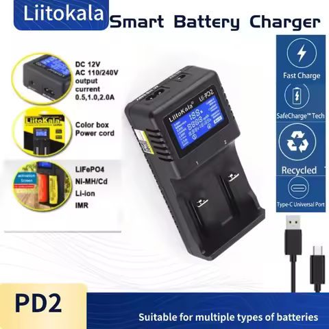 LiitoKala Lii-PD2 Intelligent Battery Charger for 3.7V Li-ion 18500 16340 26650 21700 20700 18350 CR