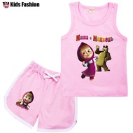 SG2 Kids Children Girls Boys Cartoon Masha and the Bear Print Sleeveless Tank Shorts Sets