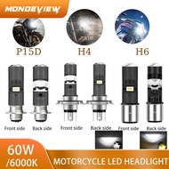 【MONDEVIEW】S07 P15D H6 T19 LED Motorcycle Bulb High Low Beam Laser 12V 60W Super Bright White 1860SM