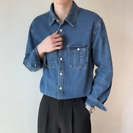 Jeans shirt Hong Kong fashion retro fashion jacket Korean version casual handsome simple long-sleeve