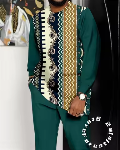 Classic Dress Set for Men Tracskuit Set Casual Walking Suit Ovrersize Streetwear Long Sleeve T-Shirt