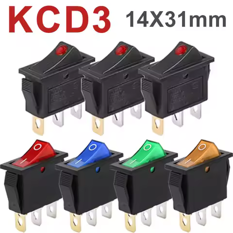 5/20Pcs KCD3 Rocker Switch 2Pin 3Pin Electric Push Switch Power Switch ON OFF with Red Dot LED Light