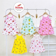 (6-40kg) Set 5 váy hai dây cổ yếm chất vải tăm lạnh mềm mát hình in dễ thương bé gái 9-40kg mặc hè M