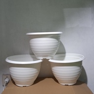 Pot Bunga Dan Tanaman Plastik Putih Tawon 25 Cm / Pot Kembang Lusinan