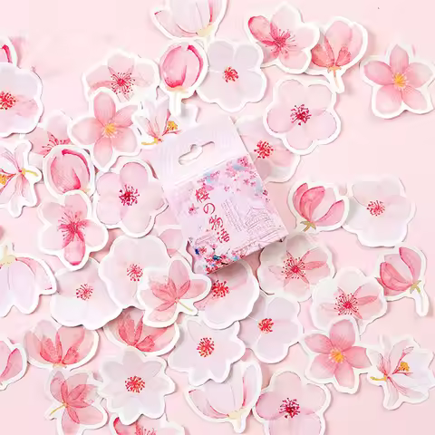 45Pcs Cherry Blossom Sakura Decorative Stickers Pack Adhesive DIY Diary Stationery Children's Gift
