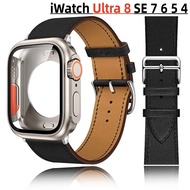Leather Strap+Case for iWatch Case 41mm 40mm 45mm 44mm Tempered Glass Cover Change To Ultra for IWatch Series 8 7 SE 6 5 3