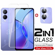 2In1 Tempered Glass Full Screen Protector Film with Camera Lens Protector For Vivo Y17s 4G 2023 Phone Screen Protector Cover  Film For Vivo Y 17s Y17 s VivoY17s 4G