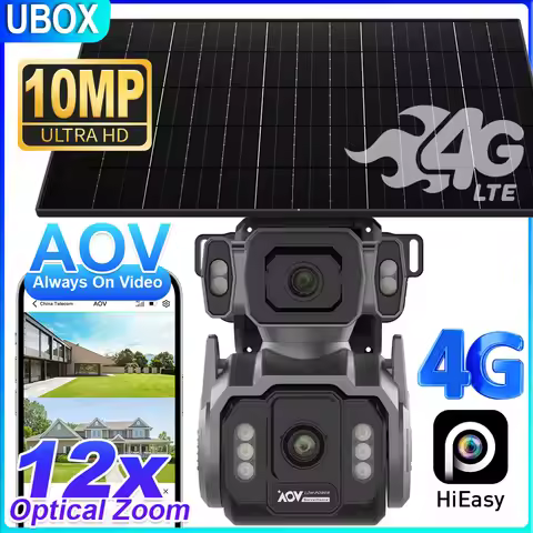 LS VISION 10MP Dual Screens 4G AOV Solar Camera 12X Optical Zoom Outdoor Security Camera 24/7 Video 
