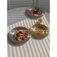Stainless Steel Cold Noodles Korean Simple Industrial ins Style Steak Plate Household Pasta Salad Ko