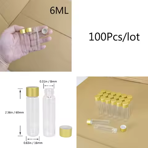 6ml Mini Glass Bottles With Plastic Screw Cap Matte Gold Lid Empty Saffron Spice Vials Jars Containe