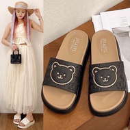 Dép nữ tquai ngang dép đúc đế miumiu chất cao su non chống trơn màu kem sang chảnh