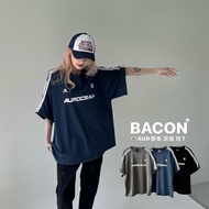 [Bacon] Korea AUR Racing Piping Fine Fleece Short T Loose Dropped Shoulder Unisex Oversized Shirt Ma