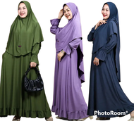 set syari gamis plus hijab bahan jersey zoya set syari