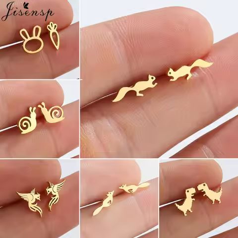 Lovely Animal Stainless Steel Fashion Stud Earrings for Women Minimalist Rabbit Squirrel Dinosaur Ea