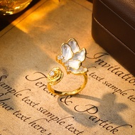 Fashion Oil Drip Butterfly Open Ring Female High-End Niche Design Ring Light Luxury Style French All