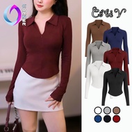 LONG-Sleeve T-Shirt with Zipper Collar Tear Drop Flap Ribbed Long Sleeve DD141, IOWA Bodycon Polo Co