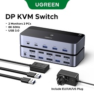 UGREEN DP KVM Switch 8K60Hz 2 Monitors 2 PCs Ultra HD Visuals USB 3.0 High-speed Transmission for Ma