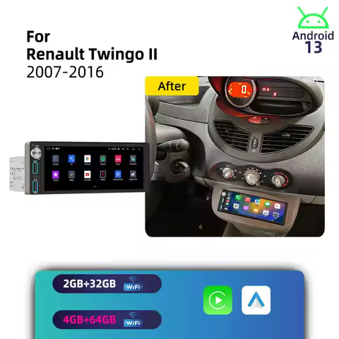 Android 1Din Car Stereo 6.86" Screen for Renault Twingo II 2007-2016 CarPlay GPS Navigation Multimed