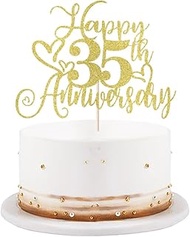 golden Glitter Happy 35th Anniversary Cake Toppers-Wedding Anniversary Party Decorations,gold Weddin