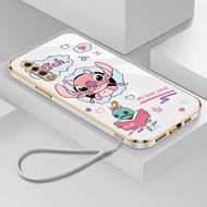 เคส Huawei Y6 Y7 Pro 2019 Y7A Y6P Y8P Y9 Prime 2019 เคสน่ารัก ลายการ์ตูน Stitch Square Plating Phone Case Couple