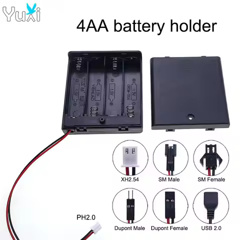 YuXi 1 Piece 6V 4 Slot AA Battery Storage Box Battery Holder With Terminal Wire Dupont SM PH2.0 XH2.