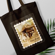 Black canvas bag, black tote bag printed with the image of Hanoi Capital One Pillar Pagoda