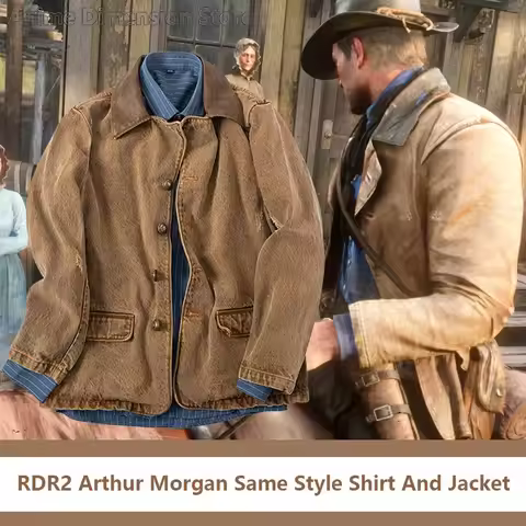 Game RDR2 Arthur Morgan Same Style Jacket Western Denim Cosplay Costumes Brown Jacket And Blue Shirt