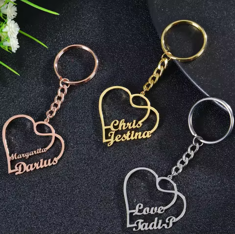 Personalized customized stainless steel heart-shaped keychain, friend's birthday gift for husband's 