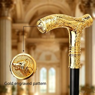 Golden Cane Roaring wolf's Head Flower  Relief Cane Fashion Stick Gentleman Crosier Knob Stick 35.4i