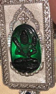 虛空藏菩薩銀鑲墨翠 A級翡翠玉吊墜