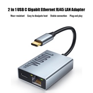 2 in 1 Gigabit USB C Ethernet RJ45 LAN Adapter Plug Play for Phone PC Chromecast with Google TV