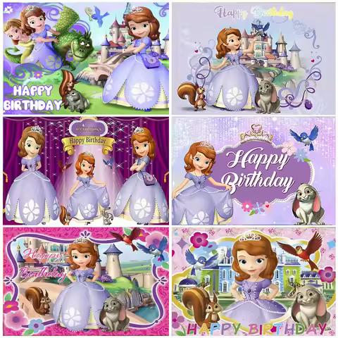 Cartoon Princess Cute Sofia The First Birthday Party Backdrop Girl Party Decoration Photography Back